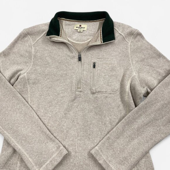 Woolrich Oatmeal Beige 1/4 Zip Fleece Pullover Sweater Jacket Men's Medium M - Picture 2 of 10